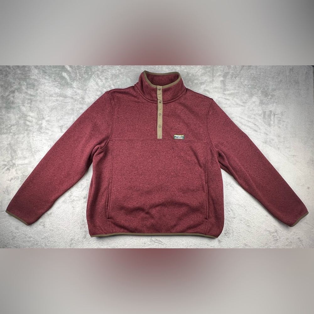 LL Bean Fleece Pullover Jacket Men XL Burgundy Sweater Snap T Outdoor 298050